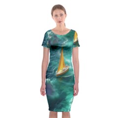 Dolphins Sea Ocean Water Classic Short Sleeve Midi Dress by Cemarart