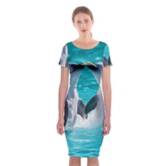 Dolphins Sea Ocean Classic Short Sleeve Midi Dress by Cemarart