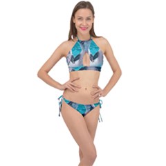 Dolphins Sea Ocean Cross Front Halter Bikini Set by Cemarart