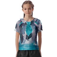 Dolphins Sea Ocean Kids  Frill Chiffon Blouse by Cemarart