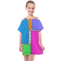 Shapes Texture Colorful Cartoon Kids  One Piece Chiffon Dress by Cemarart