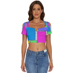 Shapes Texture Colorful Cartoon Short Sleeve Square Neckline Crop Top  by Cemarart