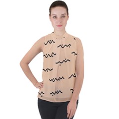 Lines Dots Pattern Abstract Mock Neck Chiffon Sleeveless Top by Cemarart