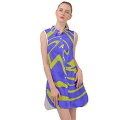 Blue Green Abstract Sleeveless Shirt Dress by Cemarart