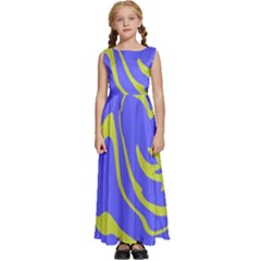 Blue Green Abstract Kids  Satin Sleeveless Maxi Dress by Cemarart