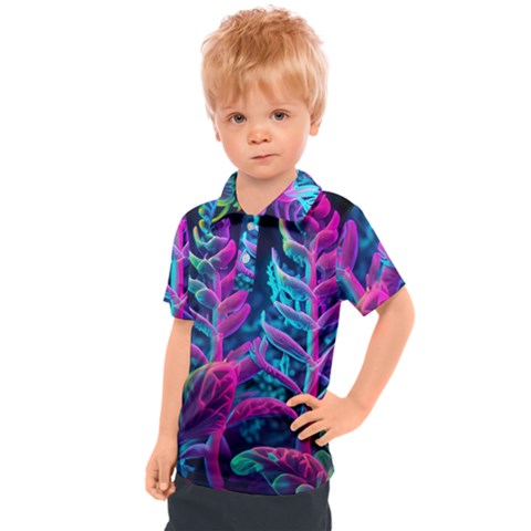 Spring Flower Neon Wallpaper Kids  Polo T-shirt by Cemarart