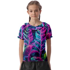 Spring Flower Neon Wallpaper Kids  Frill Chiffon Blouse by Cemarart