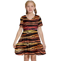 Rainbow Wood Digital Paper Pattern Kids  Short Sleeve Tiered Mini Dress by Cemarart