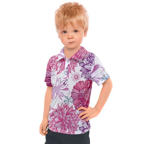 Violet Floral Pattern Kids  Polo T-shirt by Cemarart