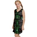 Fractal Green Black 3d Art Floral Pattern Kids  Sleeveless Tiered Mini Dress View2