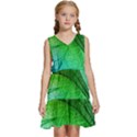 3d Leaves Texture Sheet Blue Green Kids  Sleeveless Tiered Mini Dress View1