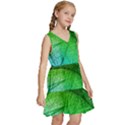 3d Leaves Texture Sheet Blue Green Kids  Sleeveless Tiered Mini Dress View3