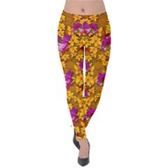 Blooming Flowers Of Orchid Paradise Velvet Leggings by pepitasart