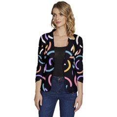 Abstract Pattern Wallpaper Women s One-button 3/4 Sleeve Short Jacket