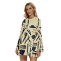 Elegant Hairdresser pattern cream Round Neck Long Sleeve Bohemian Style Chiffon Mini Dress View2