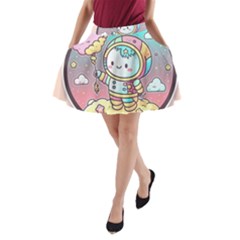 Boy Astronaut Cotton Candy Childhood Fantasy Tale Literature Planet Universe Kawaii Nature Cute Clou A-line Pocket Skirt by Maspions