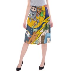 Astronaut Moon Monsters Spaceship Universe Space Cosmos Midi Beach Skirt by Maspions