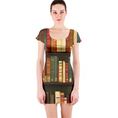 Books Bookshelves Library Fantasy Apothecary Book Nook Literature Study Short Sleeve Bodycon Dress by Grandong