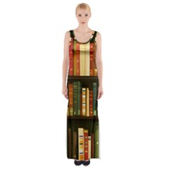 Books Bookshelves Library Fantasy Apothecary Book Nook Literature Study Thigh Split Maxi Dress by Grandong