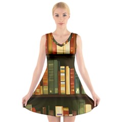 Books Bookshelves Library Fantasy Apothecary Book Nook Literature Study V-neck Sleeveless Dress by Grandong