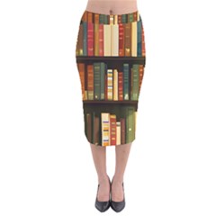 Books Bookshelves Library Fantasy Apothecary Book Nook Literature Study Velvet Midi Pencil Skirt by Grandong