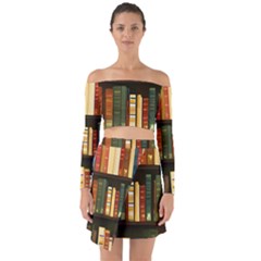 Books Bookshelves Library Fantasy Apothecary Book Nook Literature Study Off Shoulder Top With Skirt Set by Grandong