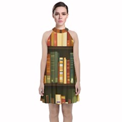 Books Bookshelves Library Fantasy Apothecary Book Nook Literature Study Velvet Halter Neckline Dress  by Grandong