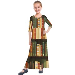 Books Bookshelves Library Fantasy Apothecary Book Nook Literature Study Kids  Quarter Sleeve Maxi Dress by Grandong