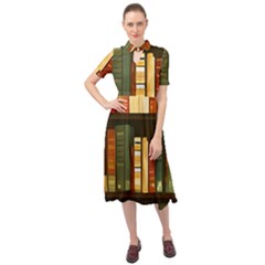 Books Bookshelves Library Fantasy Apothecary Book Nook Literature Study Keyhole Neckline Chiffon Dress by Grandong