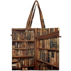 Room Interior Library Books Bookshelves Reading Literature Study Fiction Old Manor Book Nook Reading Canvas Travel Bag by Grandong