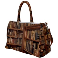 Room Interior Library Books Bookshelves Reading Literature Study Fiction Old Manor Book Nook Reading Duffel Travel Bag by Grandong