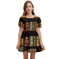 Room Interior Library Books Bookshelves Reading Literature Study Fiction Old Manor Book Nook Reading Kids  Short Sleeve Dolly Dress by Grandong