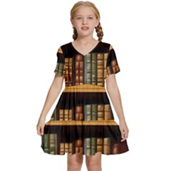 Room Interior Library Books Bookshelves Reading Literature Study Fiction Old Manor Book Nook Reading Kids  Short Sleeve Tiered Mini Dress by Grandong