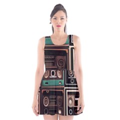 Retro Electronics Old Antiques Texture Wallpaper Vintage Cassette Tapes Retrospective Scoop Neck Skater Dress by Grandong