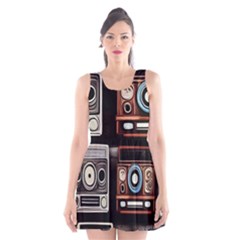 Retro Cameras Old Vintage Antique Technology Wallpaper Retrospective Scoop Neck Skater Dress by Grandong