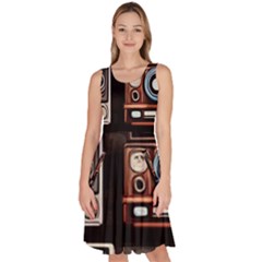 Retro Cameras Old Vintage Antique Technology Wallpaper Retrospective Knee Length Skater Dress With Pockets by Grandong