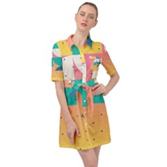 Abstract Geometric Bauhaus Polka Dots Retro Memphis Art Belted Shirt Dress by Maspions