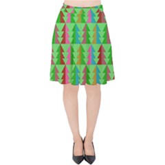 Trees Pattern Retro Pink Red Yellow Holidays Advent Christmas Velvet High Waist Skirt by Maspions