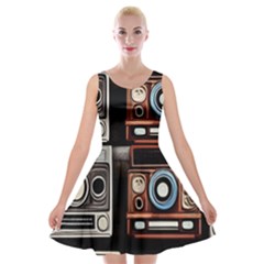 Retro Cameras Old Vintage Antique Technology Wallpaper Retrospective Velvet Skater Dress by Grandong