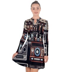 Retro Cameras Old Vintage Antique Technology Wallpaper Retrospective Long Sleeve Panel Dress by Grandong