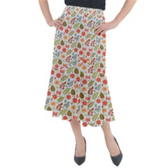 Background Pattern Flowers Design Leaves Autumn Daisy Fall Midi Mermaid Skirt by Maspions