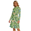 Leaves Tropical Background Pattern Green Botanical Texture Nature Foliage Long Sleeve Shirt Collar A-Line Dress View2