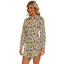 Floral Flowers Leaves Tropical Pattern Womens Long Sleeve Shirt Dress View2