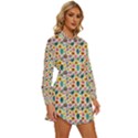 Floral Flowers Leaves Tropical Pattern Womens Long Sleeve Shirt Dress View3