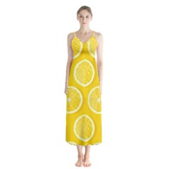 Lemon Fruits Slice Seamless Pattern Button Up Chiffon Maxi Dress by Apen