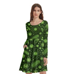 Seamless Pattern With Viruses Long Sleeve Knee Length Skater Dress With Pockets by Apen