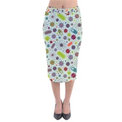 Seamless Pattern With Viruses Velvet Midi Pencil Skirt by Apen