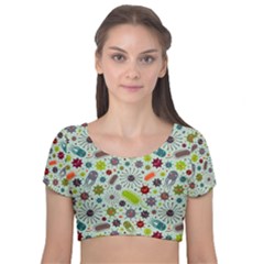 Seamless Pattern With Viruses Velvet Short Sleeve Crop Top  by Apen