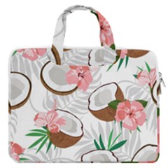 Seamless Pattern Coconut Piece Palm Leaves With Pink Hibiscus Macbook Pro 16  Double Pocket Laptop Bag  by Apen