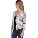 Seamless Pattern Coconut Piece Palm Leaves With Pink Hibiscus Women s Casual 3/4 Sleeve Spring Jacket View2